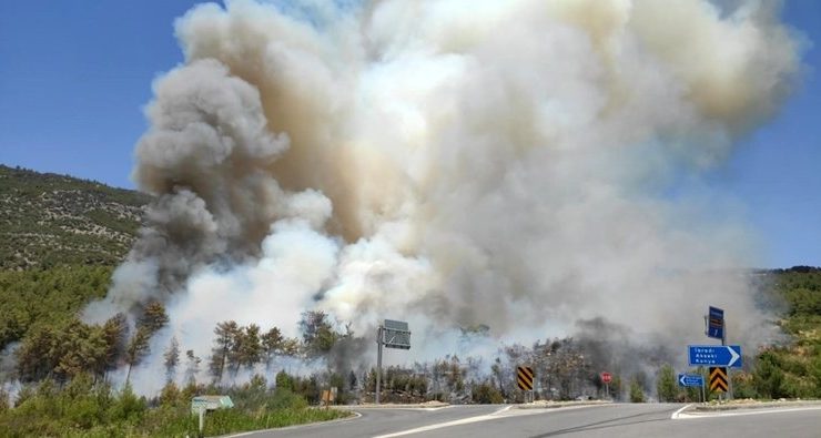 Antalya’da orman yangını! Karayolu ulaşıma kapatıldı
