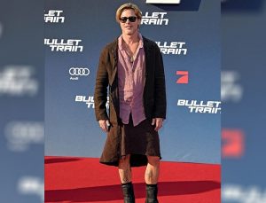 Brad Pitt Suikast Treni filminin galasında etek giydi