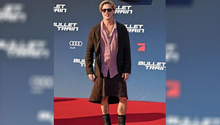 Brad Pitt Suikast Treni filminin galasında etek giydi