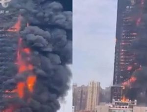 Çin’de yanan gökdelende büyük panik
