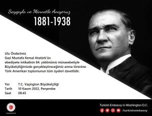 Washington Büyükelçiliği’nden Atatürk’ü anma daveti