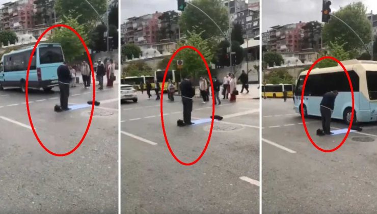 Trafiğin tam ortasında namaz kılan adam tepki topladı