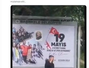 AK Partili belediyenin 19 Mayıs afişine ‘elle müdahale’ gündem oldu
