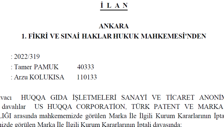 ANKARA FİKRİ VE SINAİ HAKLAR HUKUK MAHKEMESİ’NDEN